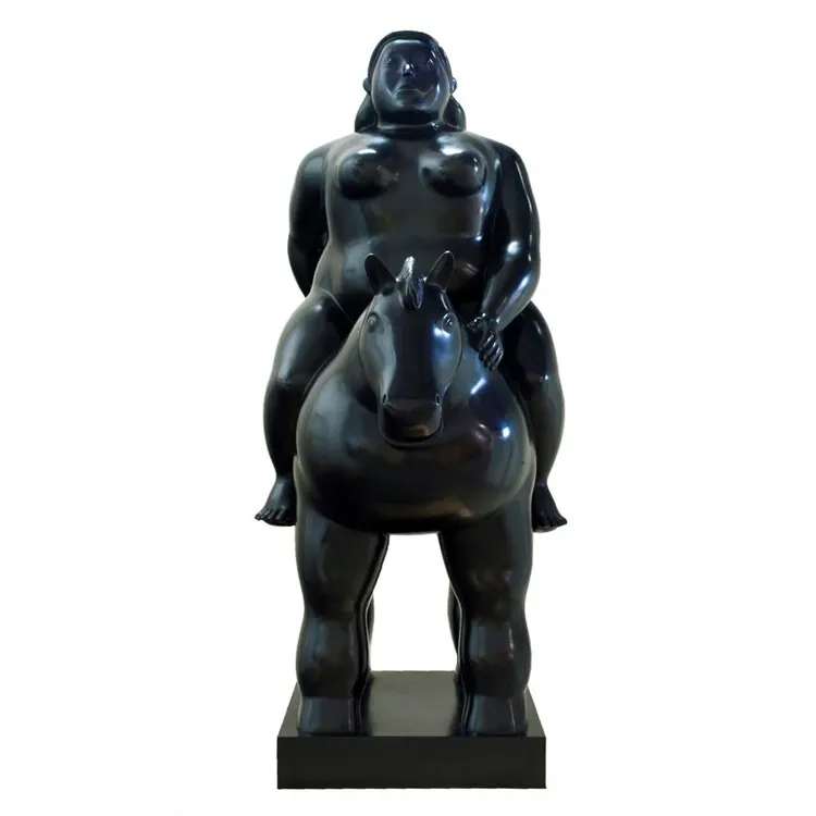 Famosa scultura riproduzione bronzo fernando botero fat lady e cavallo statua