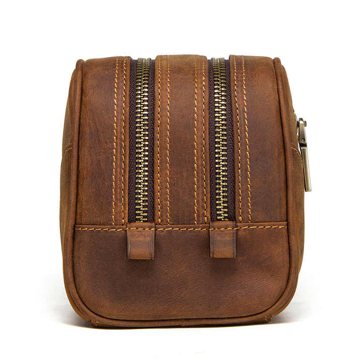 Borsa da viaggio per il produttore di borse cosmetiche da viaggio a doppia Zip Vintage cavallo pazzo in pelle per gli uomini forniture per il bagno
