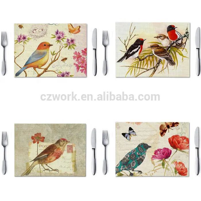 45*32cm or Custom Size Bird Style Fashion Waterproof Fabric Table Mat Decor Napkin Placemats