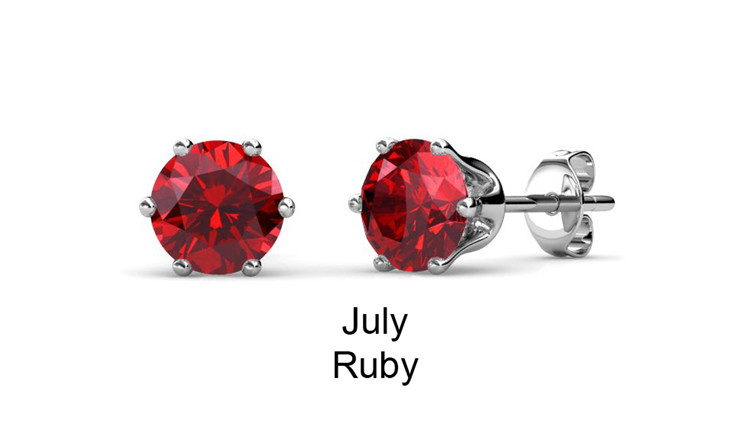 Pendientes de latón con piedra de cumpleaños de rubí - Julio