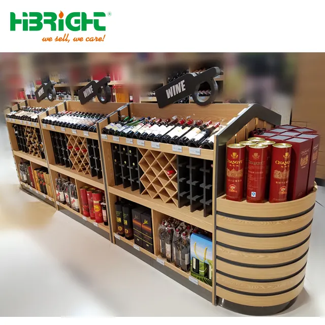 High quality custom supermarket wooden red wine bottle display rack