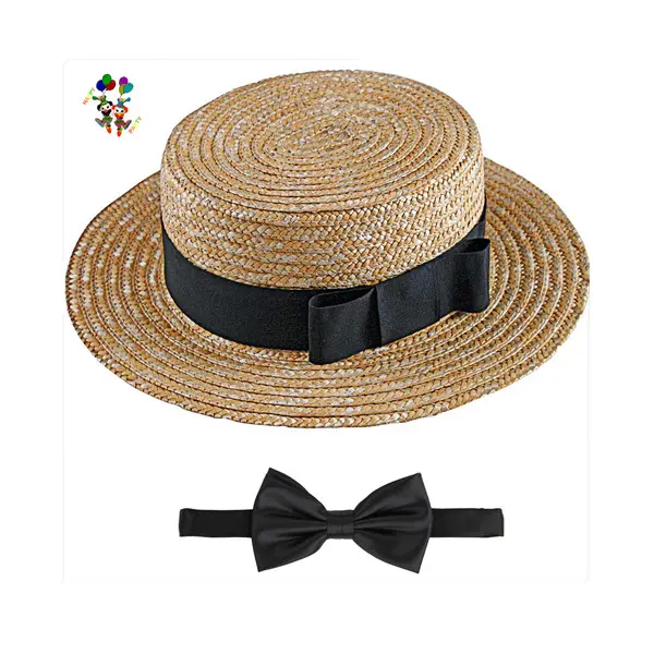 Cheap Adult Party Fancy Dress Mens Straw Hats with Bow Tie HPC-0295