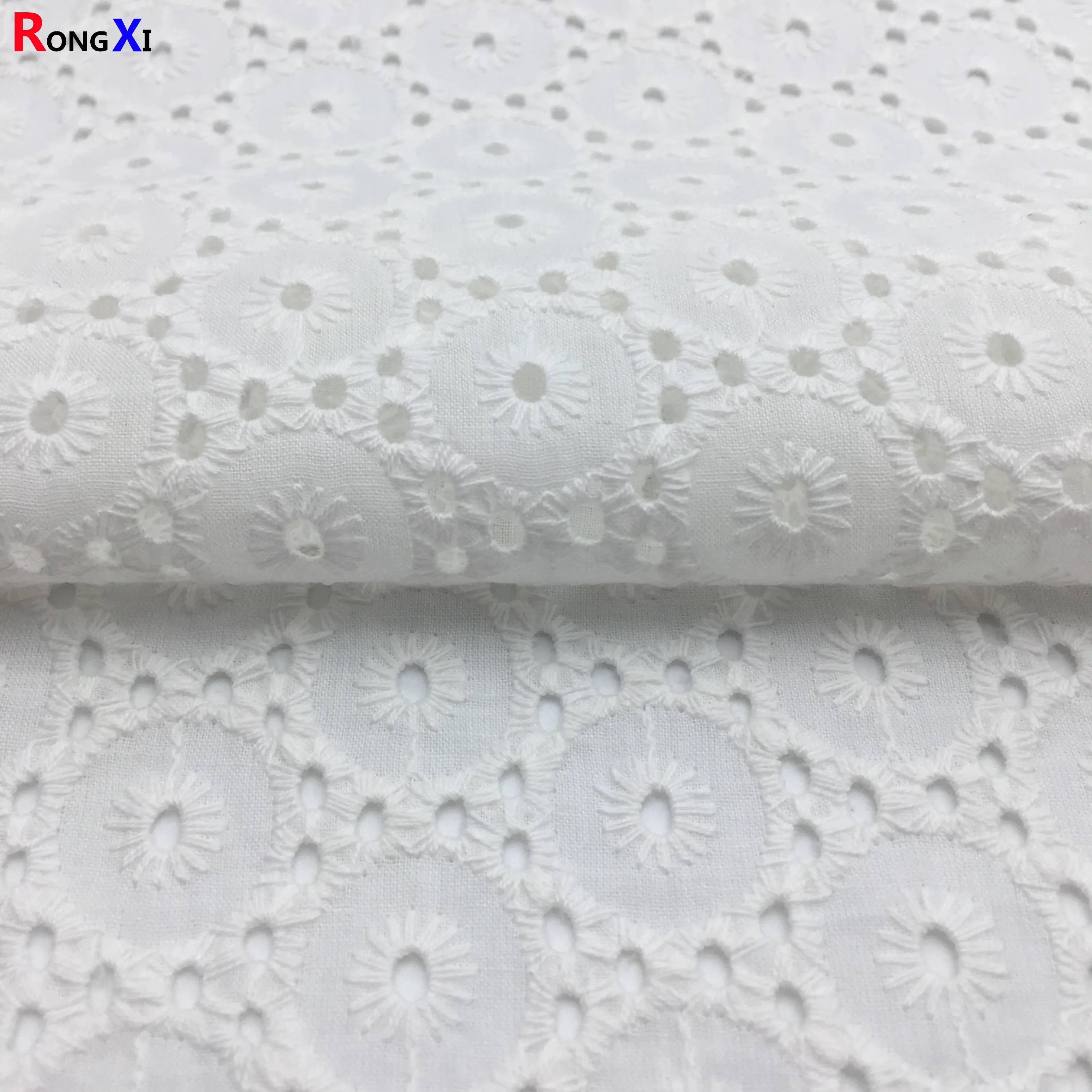 Rxf0506 Brand New Polished 210gsm Lyocell Cotton White Eyelet Embroidery broderie anglaise Lace Voile Fabric For Dresses