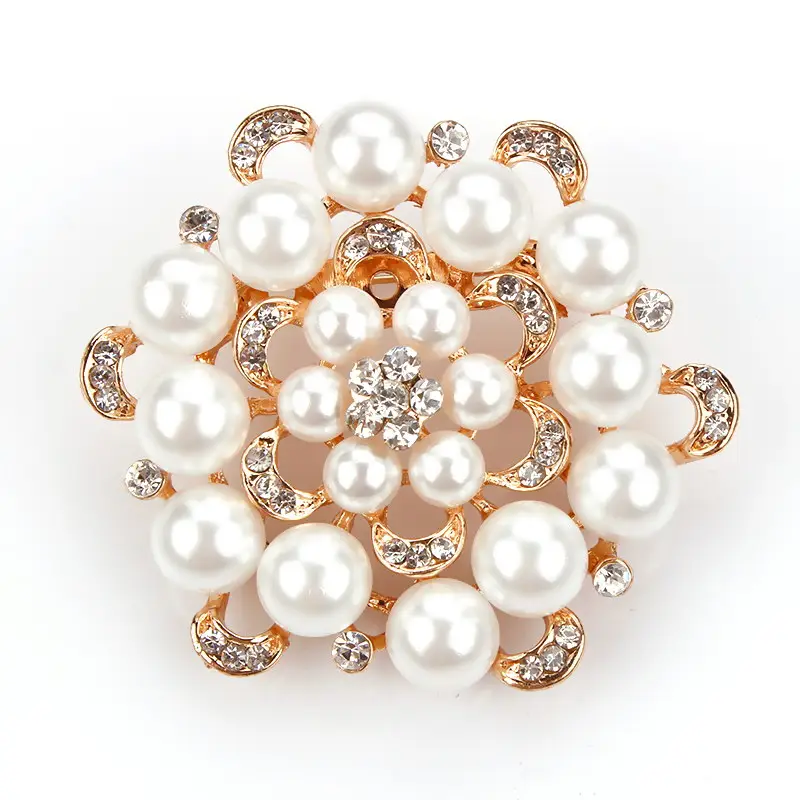 Broche de boda, cristales Vintage imita adornos de broche de vestido de perlas en Color plateado y dorado
