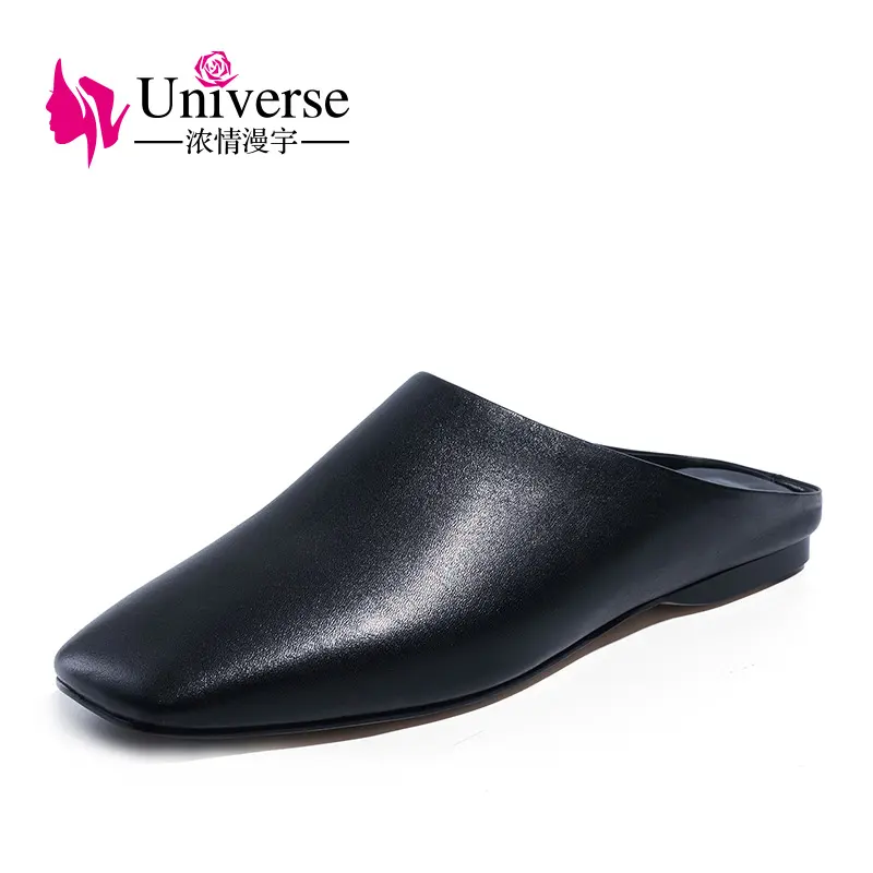 Wholesale China Shoes Black TPR Sole Women Genuine Leather Slippers