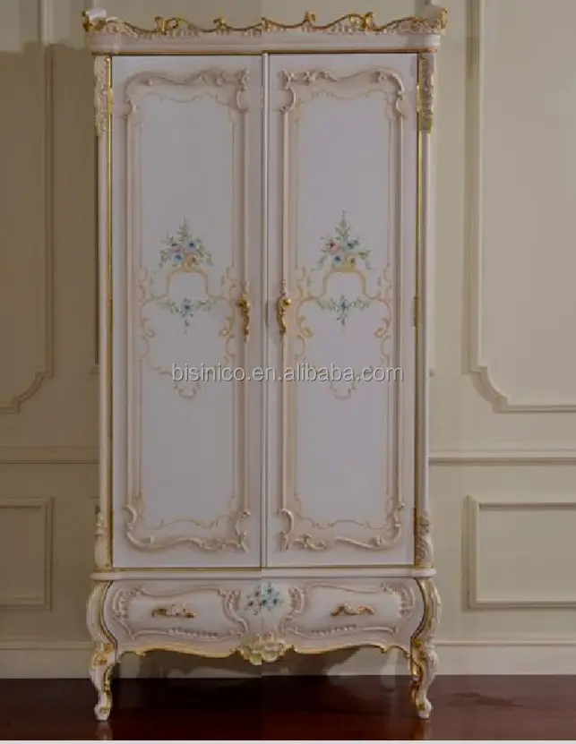 Italia flor pintada a mano muebles de dormitorio, Goild Foil Trim dos puertas armario para niños
