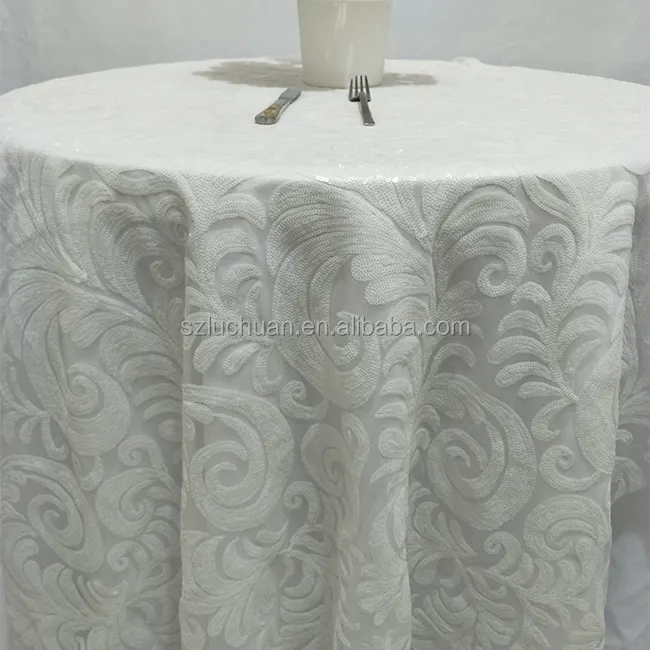 Mantel de mesa blanco con lentejuelas brillantes, mantel de mesa, cubiertas de tela para boda