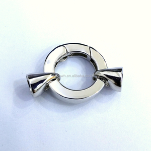 A0009 闪亮银色圆形弹簧扣 + 2 端盖垫片镀铑 - Product Image 1