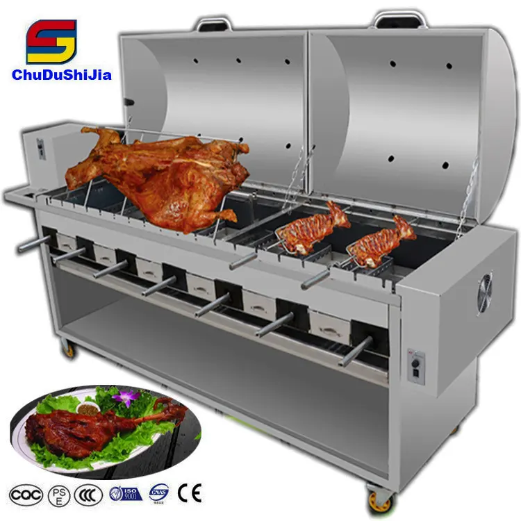 Máquina de rotação automática para churrasco, grelha de porco e roupa para churrasco ao ar livre, equipamento para restaurante