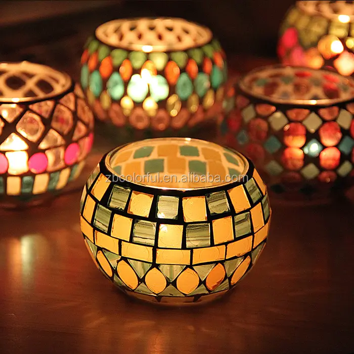 Suporte de vela de vidro mosaico personalizado frascos para fabricação de velas para a decoração feito à mão