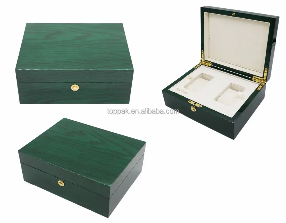 2023 nouveauté placage de bois vert finition laquage brillant Double montres boîte de montre en bois