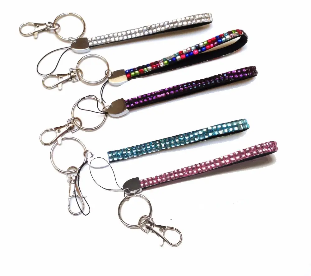 Kralen Bling Crystal Rhinestone Leather Pols Lanyard Riem Voor Sleutelhanger