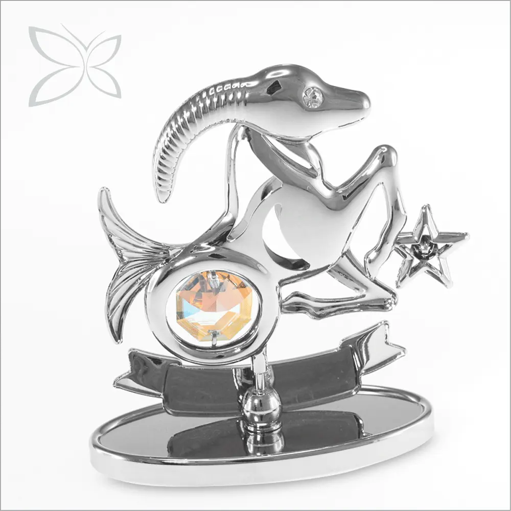 Cryestoraft sinais zodiac banhados à cromada capricorn, decorados com cristais brilhantes, itens de presente de estatueta de metal