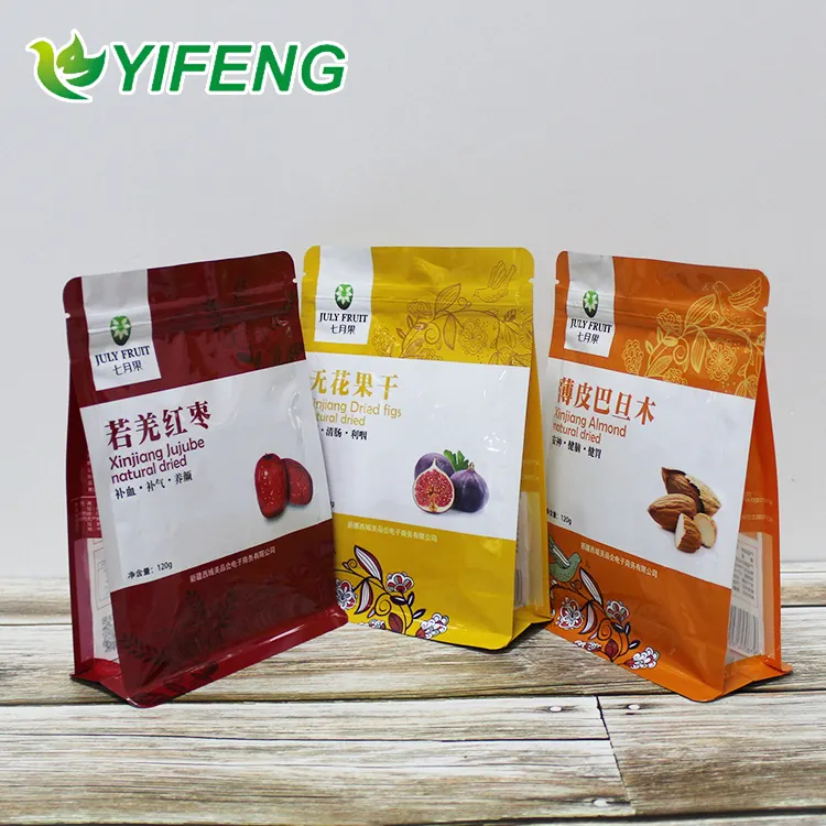 Túi Nhựa Nhà Cung Cấp Đáy Phẳng Pouch Thực Phẩm Đóng Gói Zip Khóa Túi Trái Cây Khô Túi Cho Chip