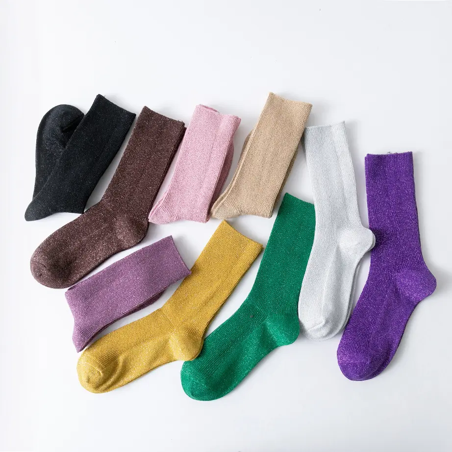 Calcetines de algodón con purpurina para mujer, calcetín de lujo, 9 colores