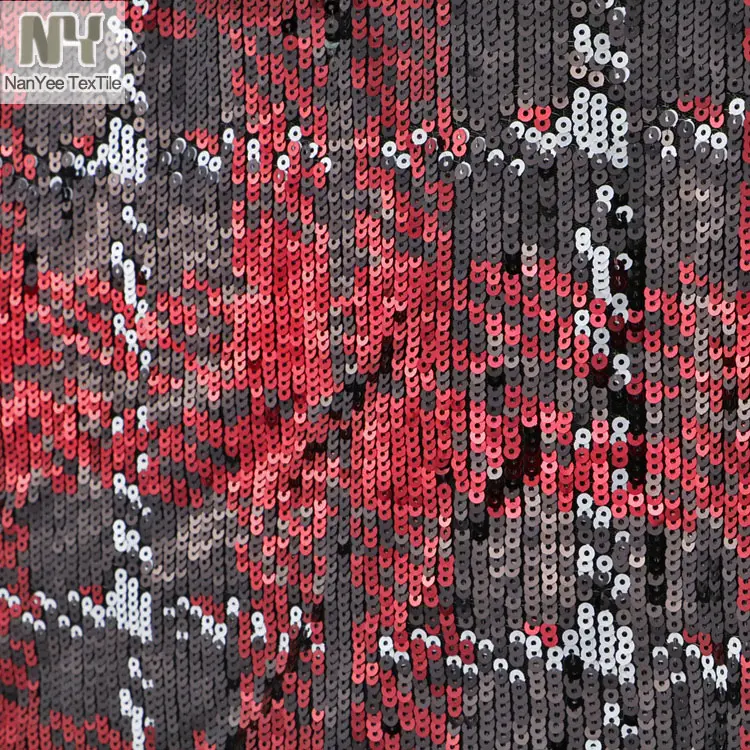 Nanyee สิ่งทอสีแดงสีดำแฟชั่นลายสก๊อตผ้าเลื่อม