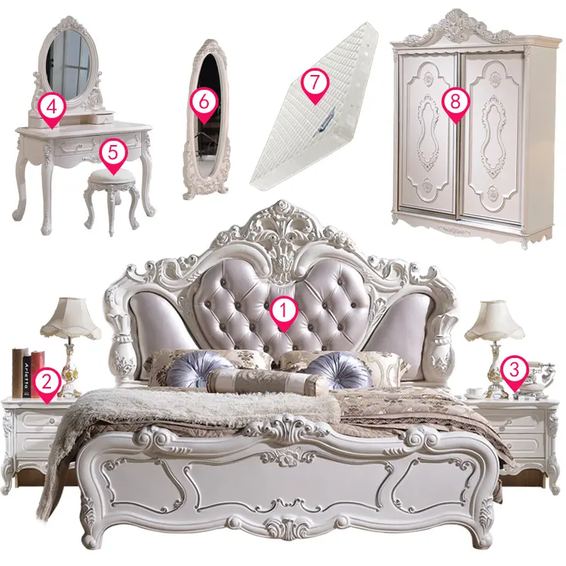 Hot selling China top antique style solid wood carving bedroom set