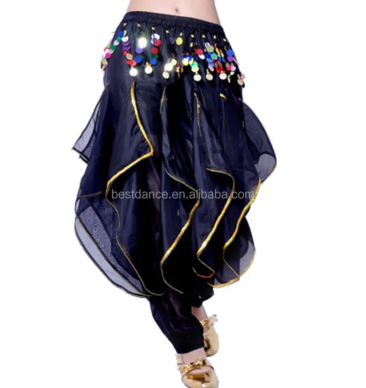 Bestdance traje de danza del vientre tribal monedas de oro pantalones bailarín ondulado harem 8 colores