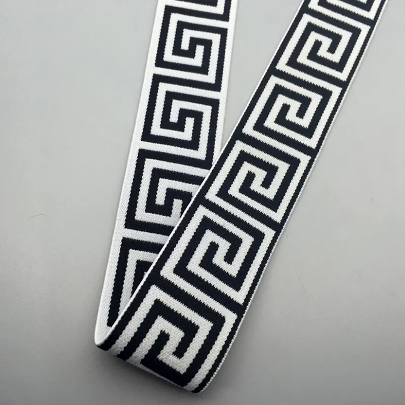 shiny wide black elastic waist band webbing with custom-made logo elastic latex band