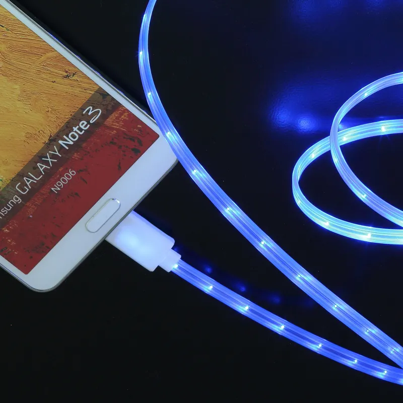 Nuovi telefoni cellulari accessori bling bling piatto micro usb led cavo della luce