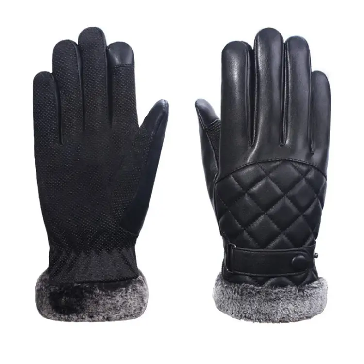 Gants d'hiver en cuir PU pour hommes, avec écran tactile, doublure en laine, noir, nouveau