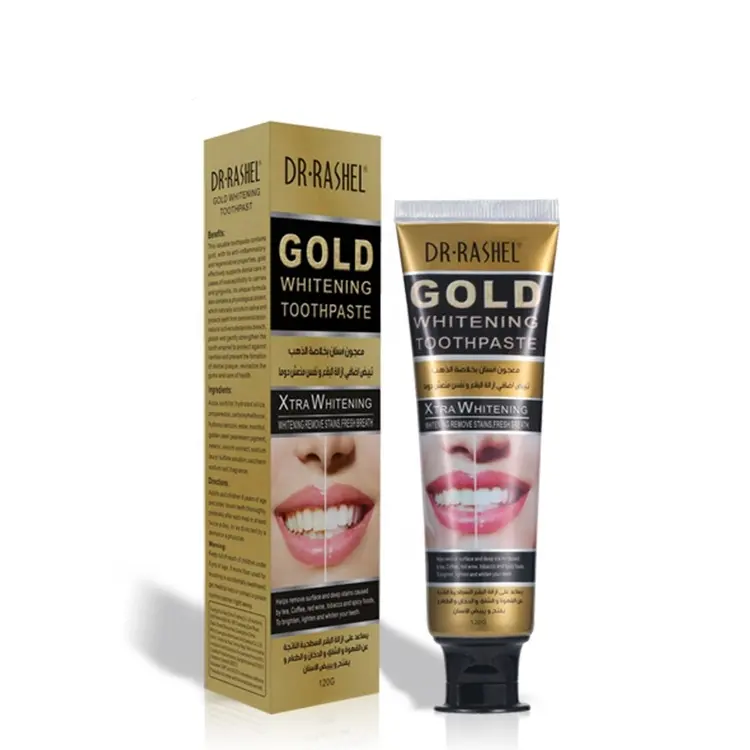 DR.RASHEL-pasta de dientes para limpieza de manchas, crema de dientes, color blanco brillante dorado, menta