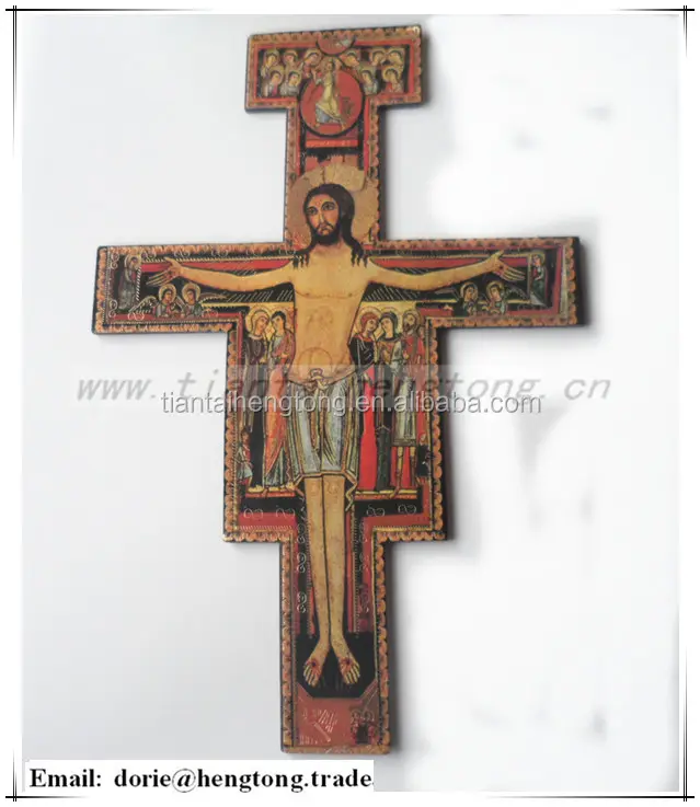 Compensato di San Damiano da parete in legno crocifisso, religioso croce con icona ortodossa e gancio