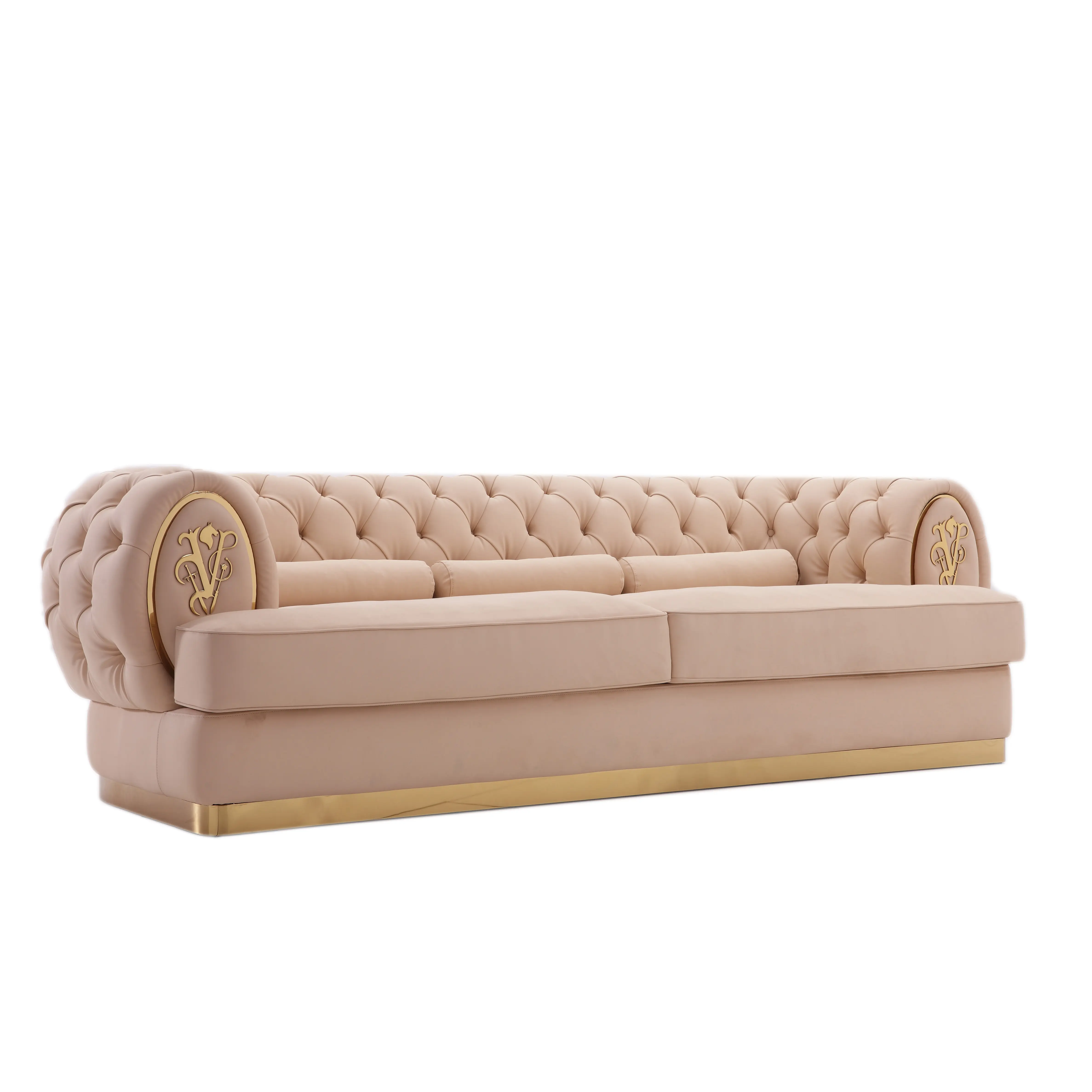 Sofá MMD1805-23 de gama alta personalizado, de lujo, italiano, beige, de cuero auténtico, para sala de estar