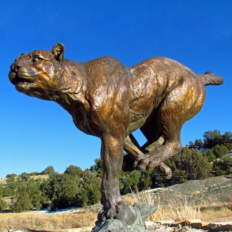 Di grandi dimensioni All'aperto Giardino bronzo in ottone dorato leopardo scultura statua