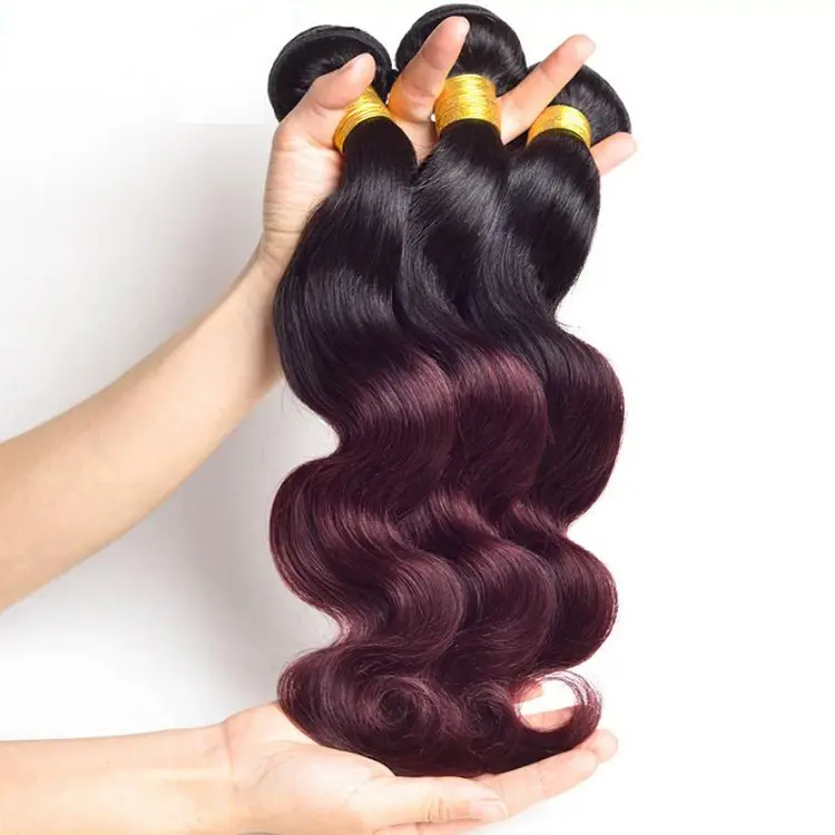 Lsy ombre cor de vinho escuro, cabelo brasileiro ondulado 1b 99j dois tons cabelo humano com ondas 99j vermelho natural