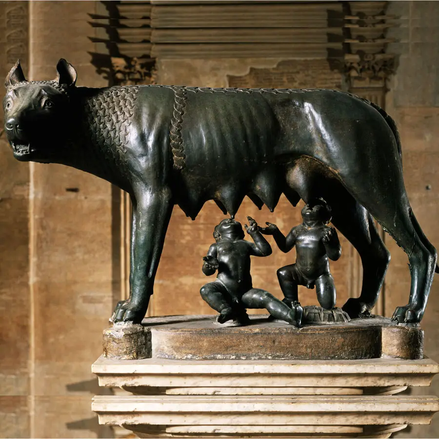 Antiguidade roma famosa vida tamanho animal bronze lobo e crianças escultura para decoração