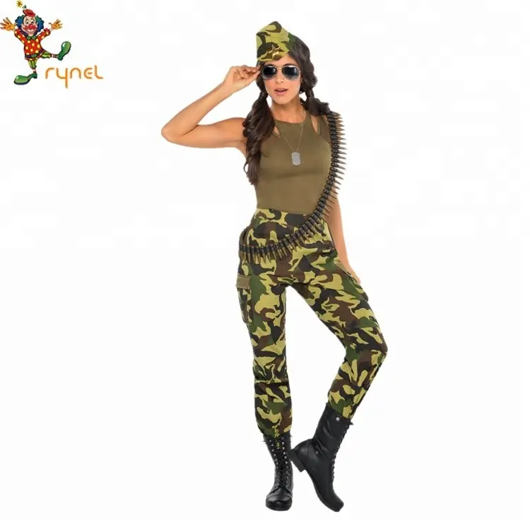 Macacão adulto militar sexy, fantasia de soldado do exército para mulheres