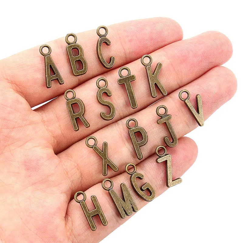 Mezcla mezcla de dijes de colores de bronce, 26 dijes del alfabeto para pulseras dijes de letras del alfabeto se ajustan a la fabricación de joyas