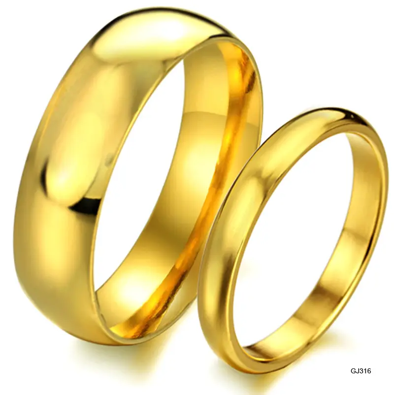 Dell'acciaio inossidabile di modo ornamenti in oro lucido anello di titanio Anello in acciaio Paio gj316