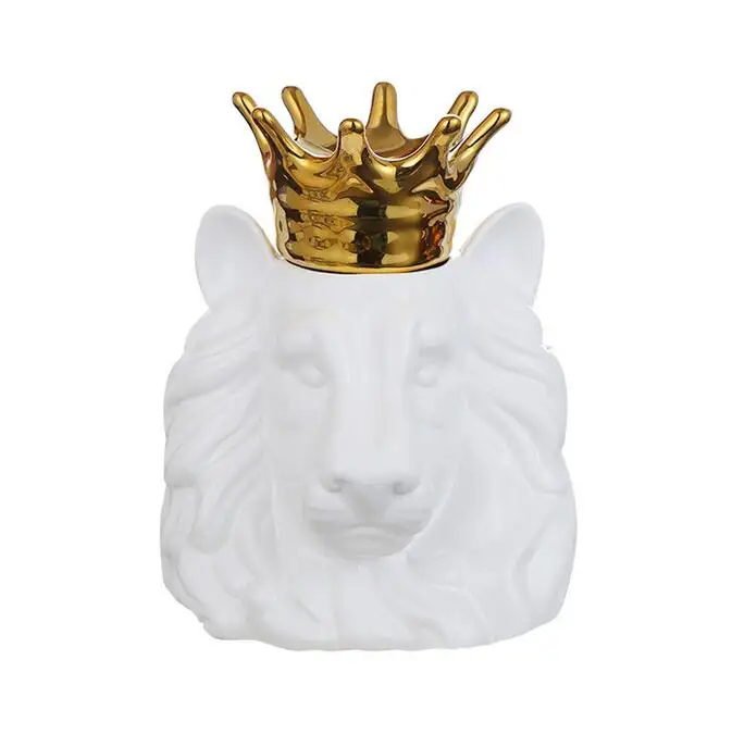 Figurine de lion blanc personnalisée statue ornements de maison en céramique, décor d'oeuvres d'art artisanales faites à la main