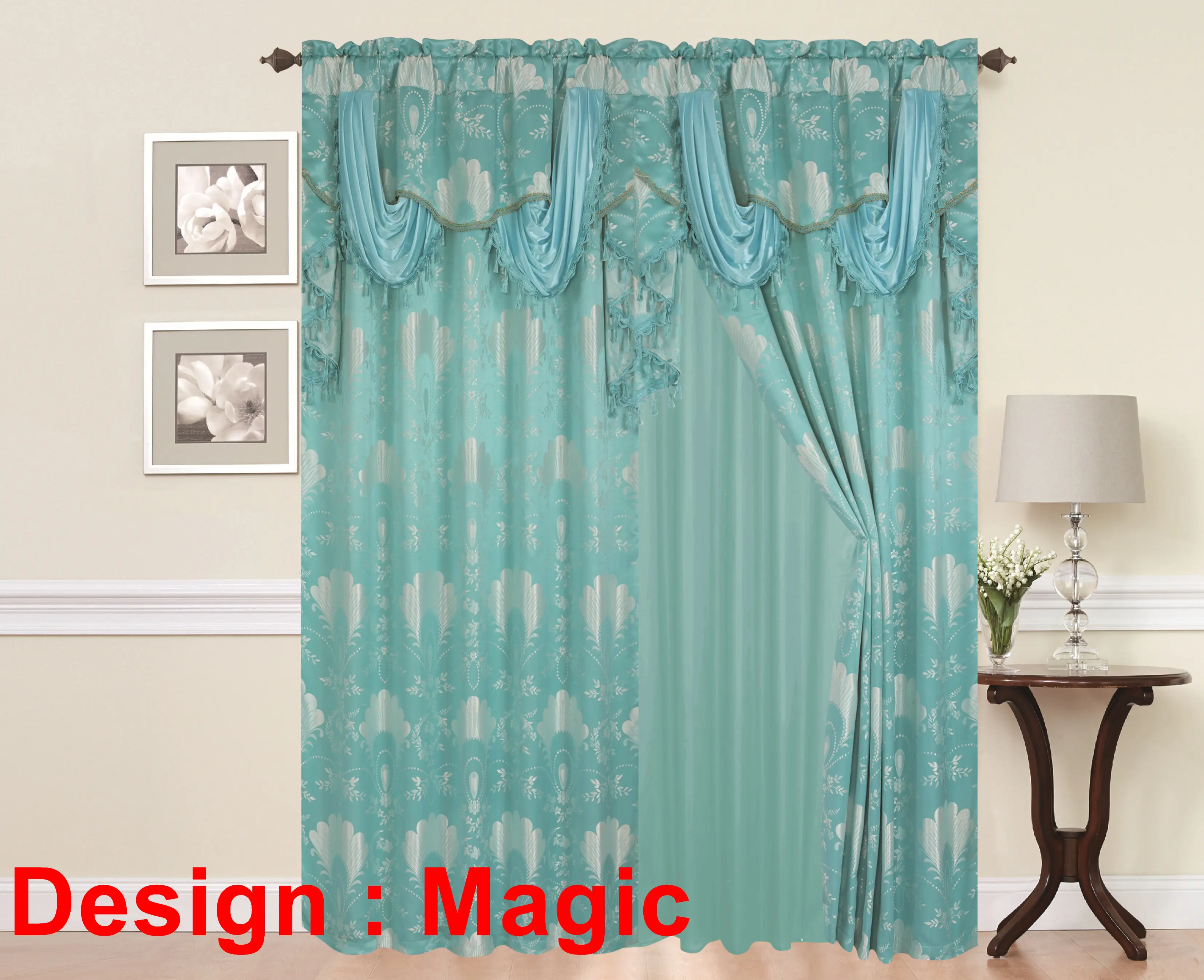 Juego de paneles de cortina Jacquard de lujo de lino de alta calidad, con cenefa adjunta de 55 "X 84 pulgadas (Juego de 2)
