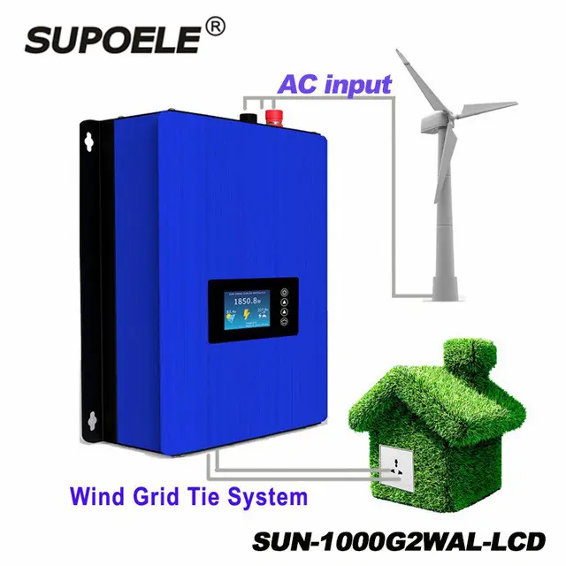 Onduleur pour production d'énergie éolienne 1000W, 1kw, écran LCD, résiste à la charge et au décharge, avec capteur limiteur et Wifi, pour turbine à vent, sortie AC