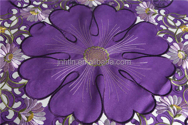 Polyester Purple Flowers Hand Embroidery Designs Tablecloth