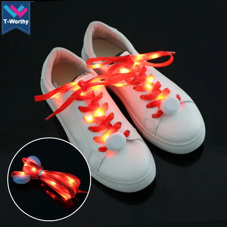 Nylon Led cordones de los zapatos con batería Led que brilla intensamente cuerda de zapato luz loco los cordones de los zapatos