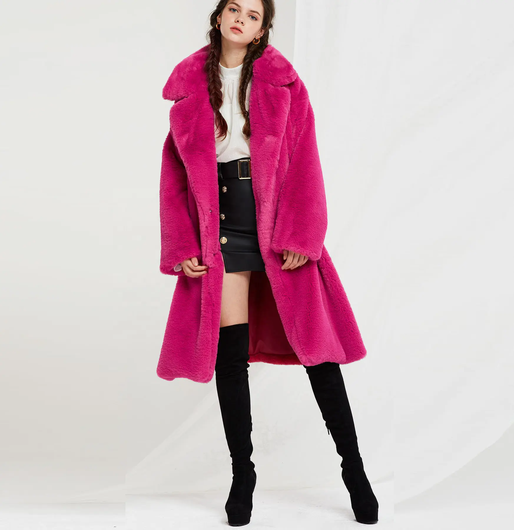 겨울 도매 긴 밍크 토끼 렉스 모피 코트 여성 패션 로즈 Madder 모피 따뜻한 코트 가짜 여우 모피 코트