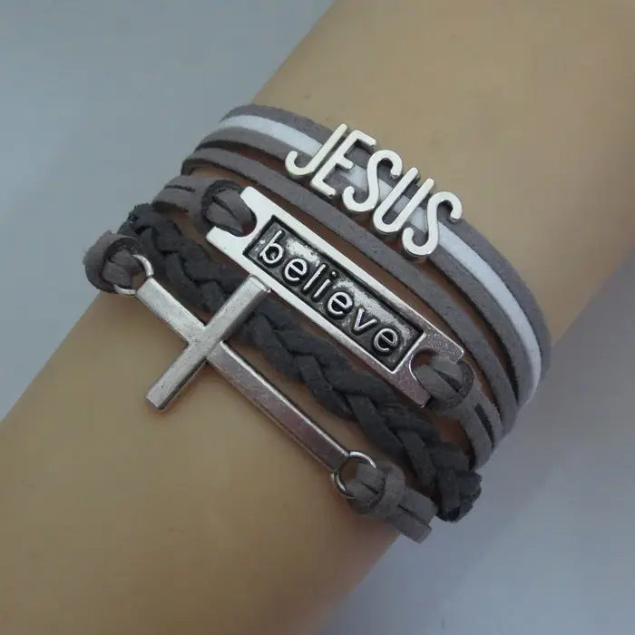 Amo a Jesús Cristo pulsera Cruz encanto regalo cristiano Jesús brazalete de cuero pulseras