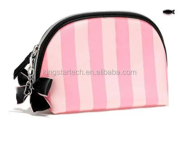 Hot Pink and White Stripes Custom PU Cosmetic Makeup Bag