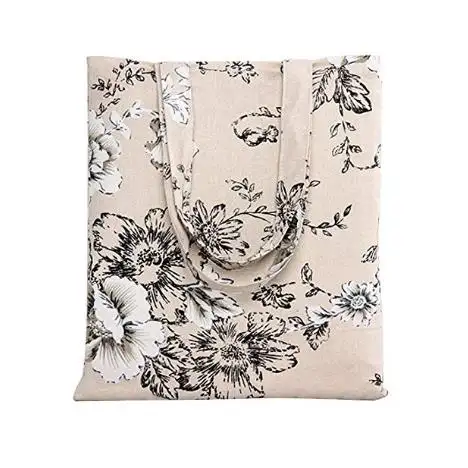 Algodón de las mujeres Daisy Floral Canvas Tote bolsa de compras luz marrón
