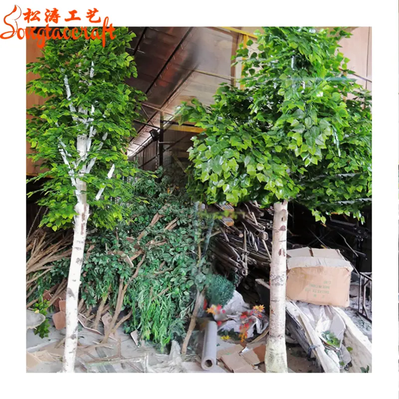 Artificial árvores de vidoeiro branco folhas verdes falso árvore tipo árvore de bétula russa para venda
