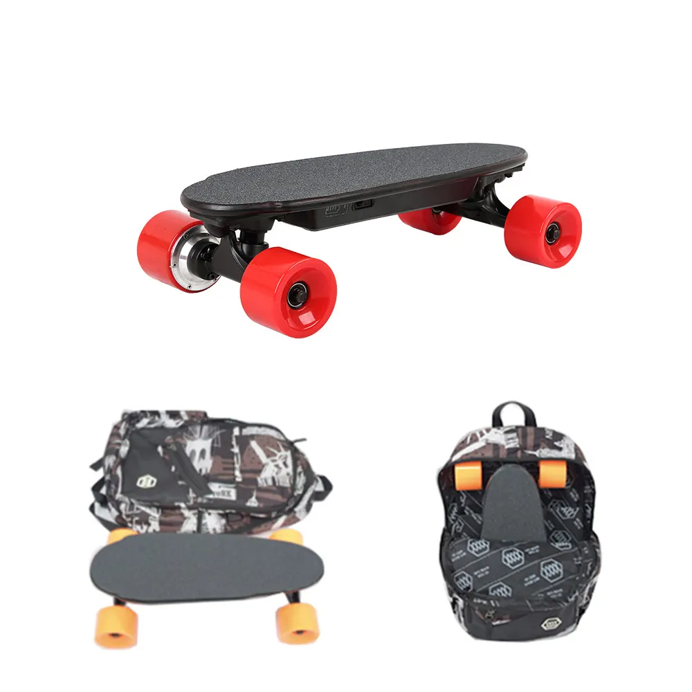 Nieuwe Draagbare Draadloze Afstandsbediening Mini Vier Wielen Elektrische Skateboard Dual Hub Motor Rugzak Skateboard