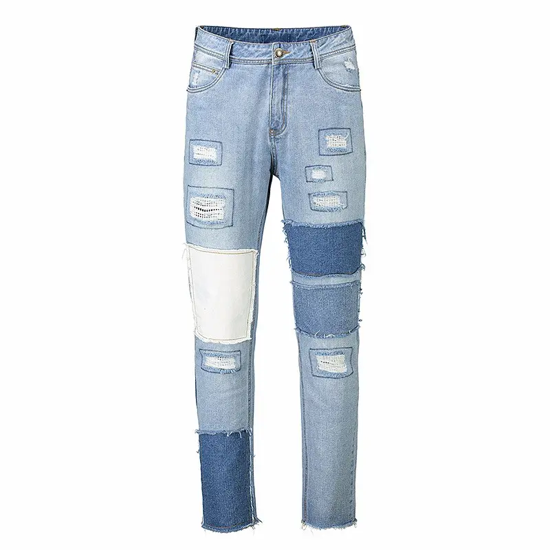 Мужские прямые накладные поврежденные rip узкие мужские обтягивающие джинсы стрейч в европейском стиле брюки джинсы