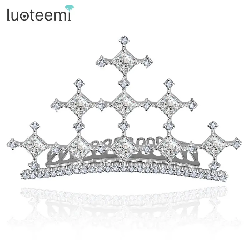 LUOTEEMI-accesorios para el cabello, diadema de boda europea de lujo, CZ, cristal, corona