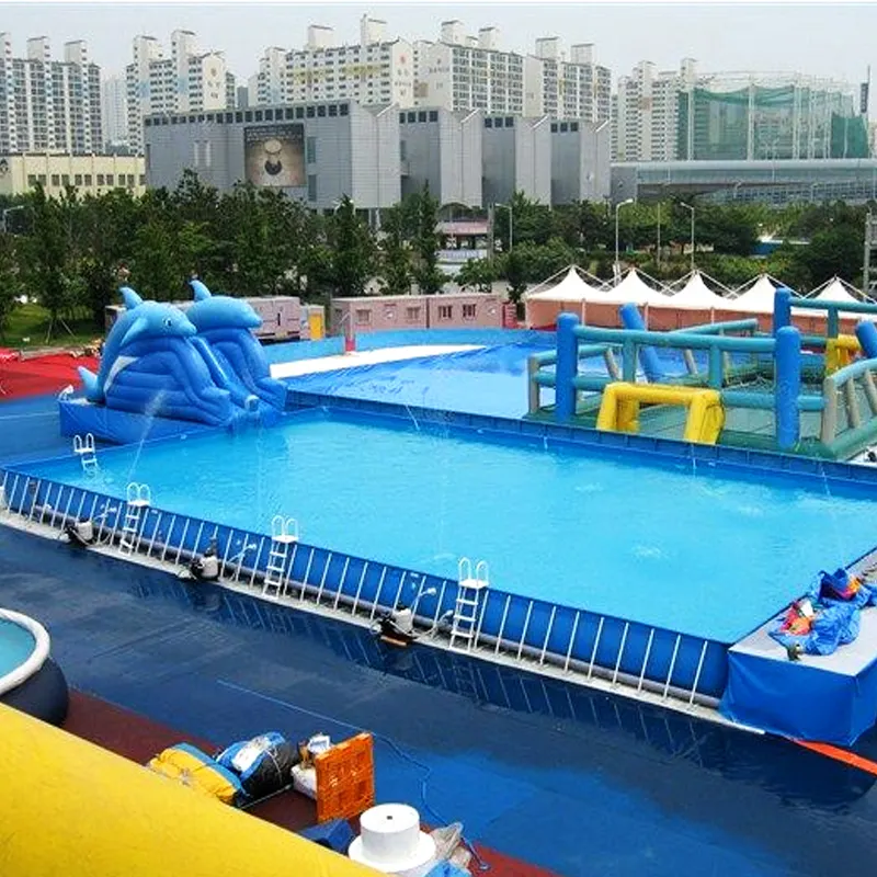 Commercial used water park metal frame steel removable swimming pool inflatable PVC steel frame pool for sale