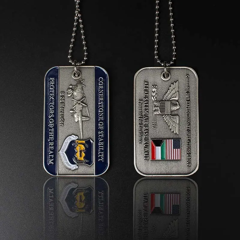 Groothandel Gegraveerde Maat 3D Reliëf Sport Logo Messing Metalen Dog Tags Met Ketting