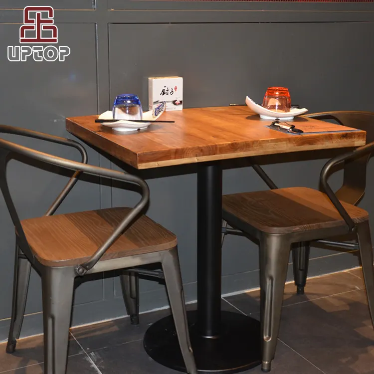 (SP-CS327) Beliebte moderne dauerhafte Metall Holz Cafe Restaurant Tisch und Stuhl Möbel Set